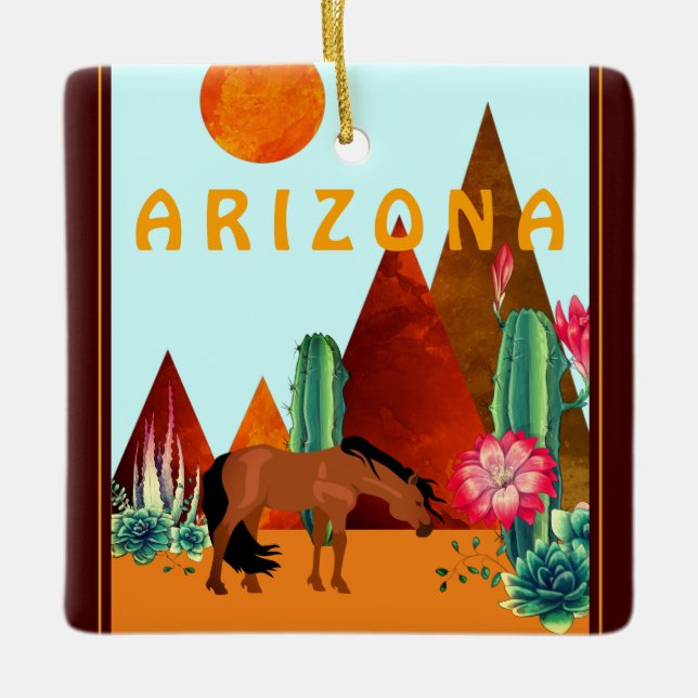 Personalised Arizona Desert Horse Christmas Ceramic Ornament (Front)