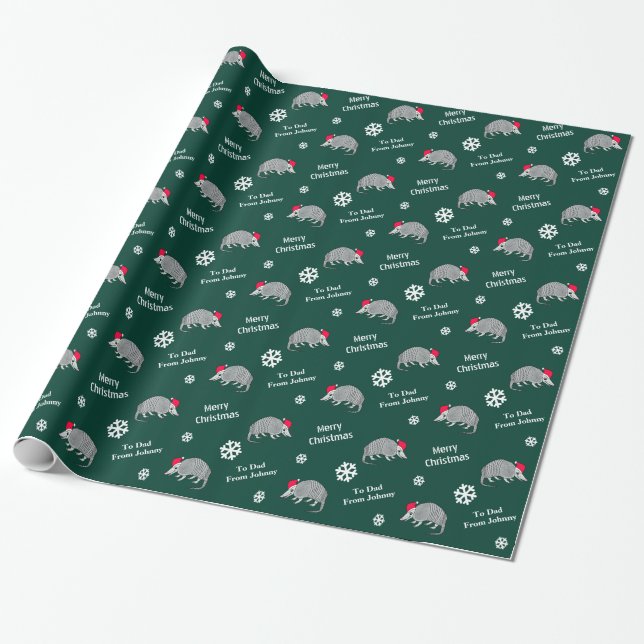 Personalised Armadillo Christmas Wrapping Paper (Unrolled)