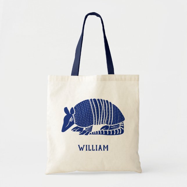 Personalised Armadillo Navy Blue Tote Bag (Front)