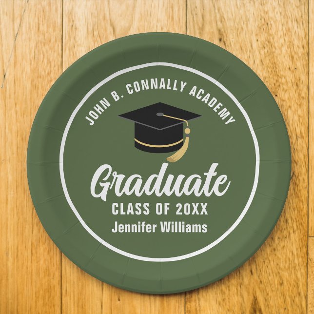 Personalised Army Green Graduation Party Paper Plate (Creator Uploaded)
