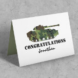 Personalised Army Passing Out Card<br><div class="desc">A simple military passing out greeting card featuring a camouflage army tank,  the word "congratulations",  and the name of the soldier.</div>