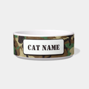 Personalised Army Woodland Camouflage Cat Bowl