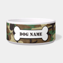 Personalised Army Woodland Camouflage Dog Bowl