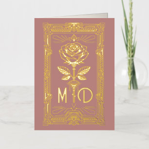 Personalised Art Deco Gold Foil Rose Card
