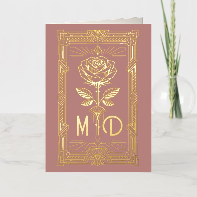 Personalised Art Deco Gold Foil Rose Card (Front)