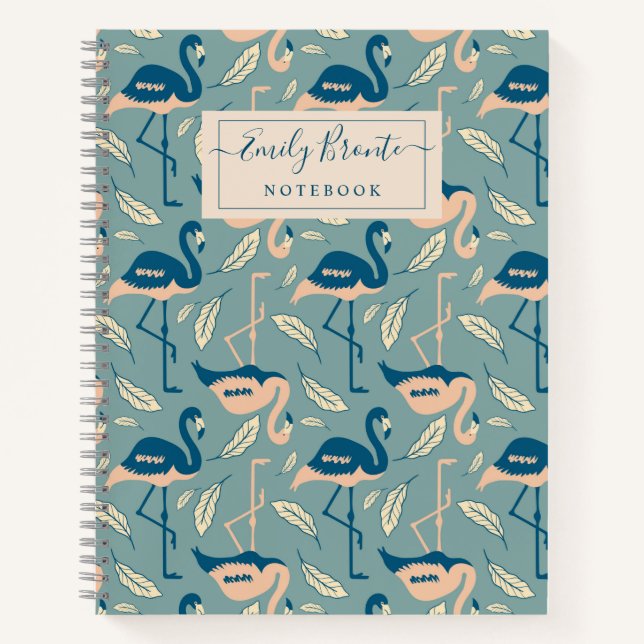 Personalised Art Deco inspired Flamingo pattern  Notebook (Front)