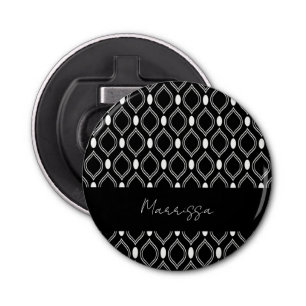 Personalised Art Deco Pearls Black White Pattern Bottle Opener