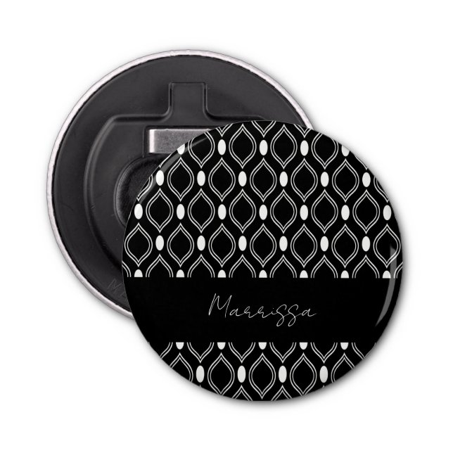 Personalised Art Deco Pearls Black White Pattern Bottle Opener (Front)