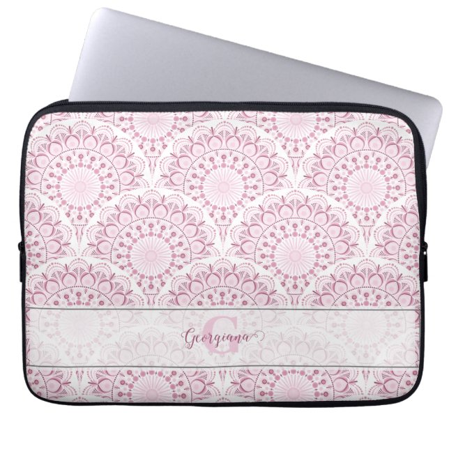 Personalised Art Deco Pink Confetti Lace Mandala Laptop Sleeve (Front)