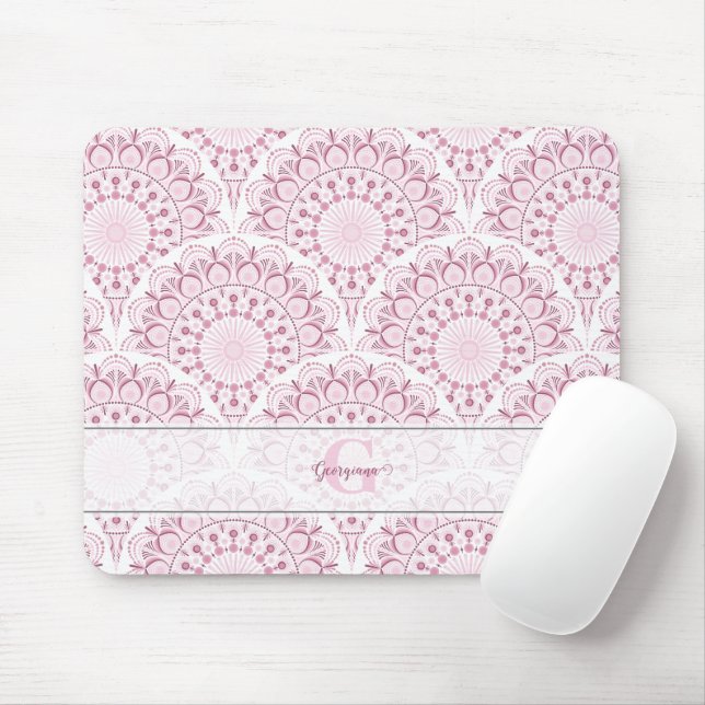 Personalised Art Deco Pink Confetti Lace Mandala Mouse Mat (With Mouse)