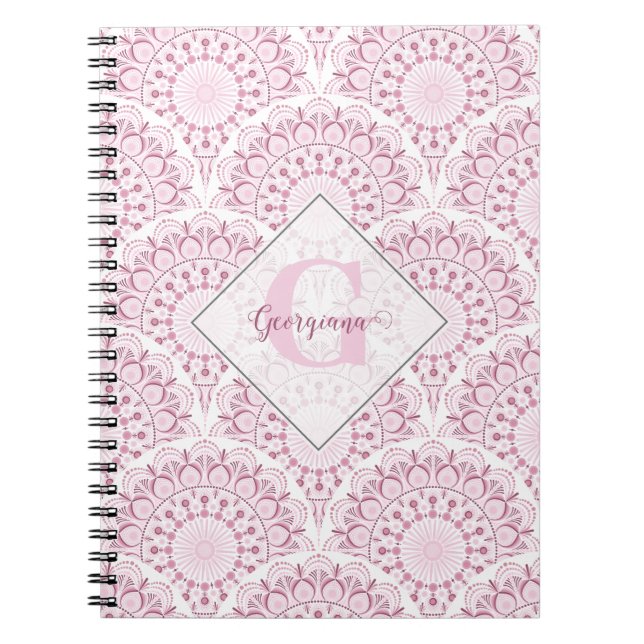 Personalised Art Deco Pink Confetti Lace Mandala Notebook (Front)