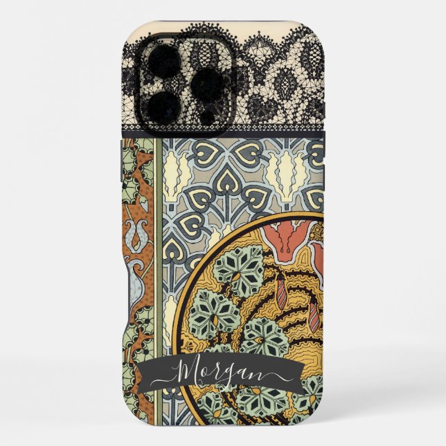 Personalised Art Deco Vintage Lily Pattern iPhone Case (Back)