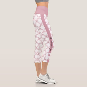 Personalised Art Deco Wave Patten Pink Flamingo Capri Leggings