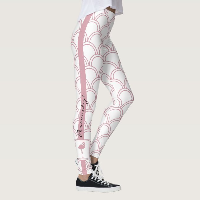 Personalised Art Deco Wave Patten Pink Flamingo Leggings (Right)