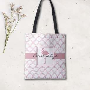 Personalised Art Deco Wave Patten Pink Flamingo Tote Bag
