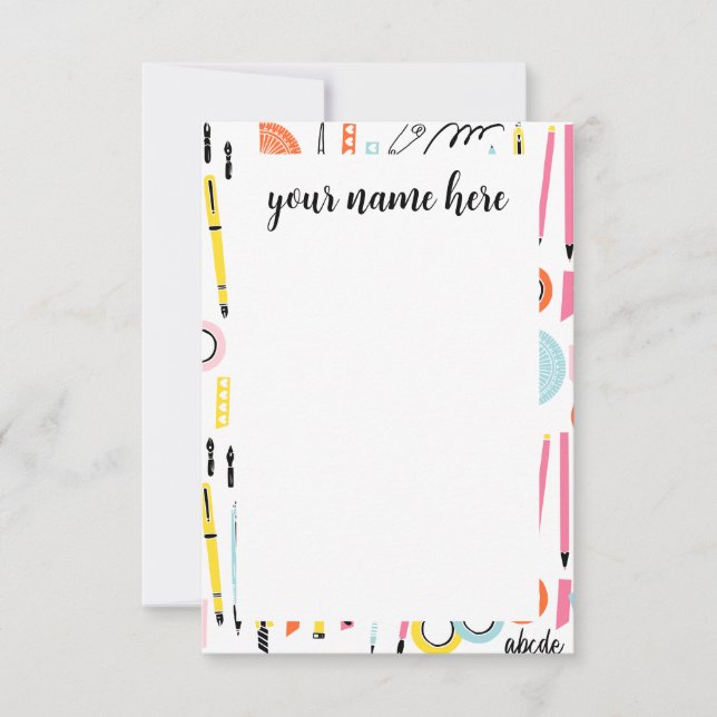 Personalised Art Supplies Notecards (Front)