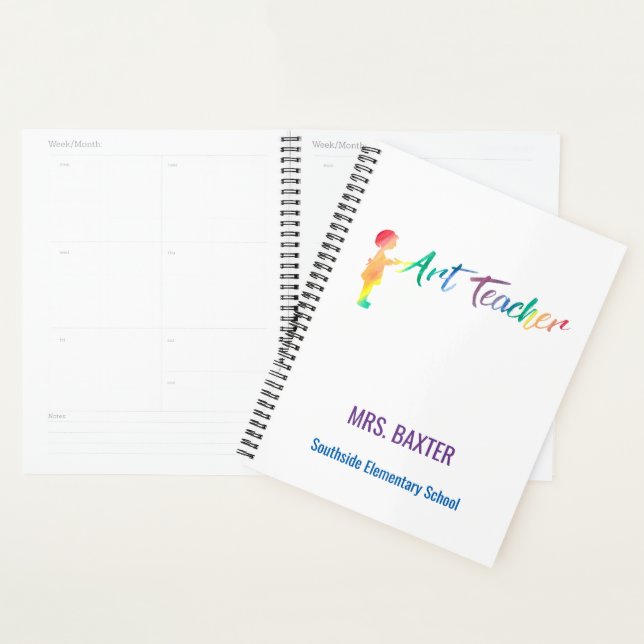 Personalised Art Teacher Rainbow Watercolor Artist Planner (Display)