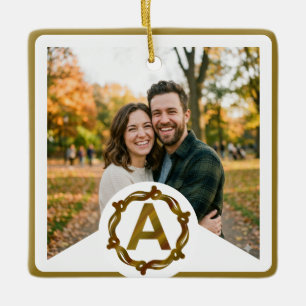 Personalised Artisan Monogram A Wood Frame Ceramic Ornament