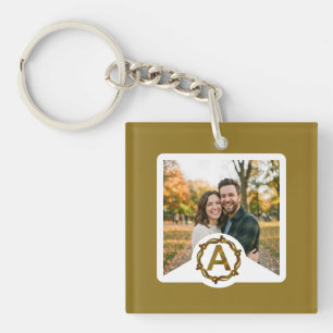Personalised Artisan Monogram A   Wood Frame Key Ring
