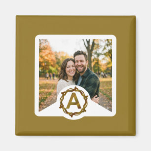 Personalised Artisan Monogram A   Wood Frame Magnet