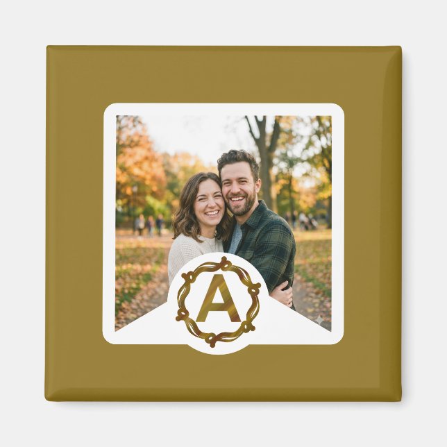 Personalised Artisan Monogram A | Wood Frame Magnet (Front)