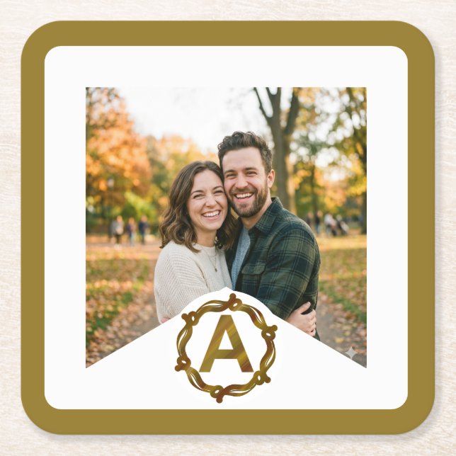 Personalised Artisan Monogram A | Wood Frame Square Paper Coaster (Front)