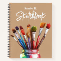 Personalised Artist Paintbrush Tan Sketchbook