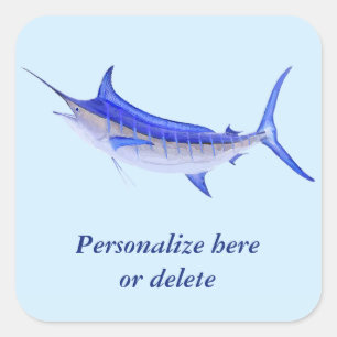 Personalised Artistic Blue Marlin Fish Square Sticker
