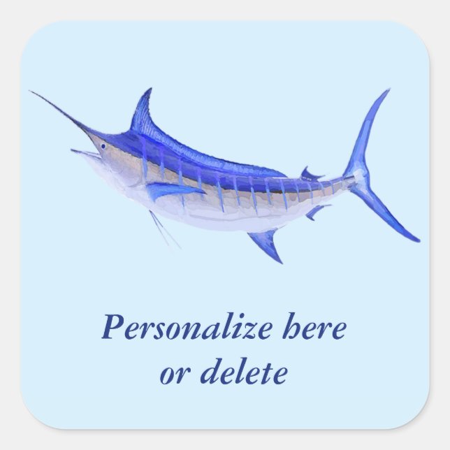 Personalised Artistic Blue Marlin Fish Square Sticker (Front)