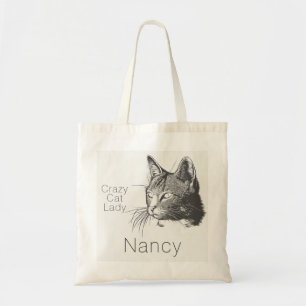 Personalised Artistic Crazy Cat Lady Sketched Cat Tote Bag