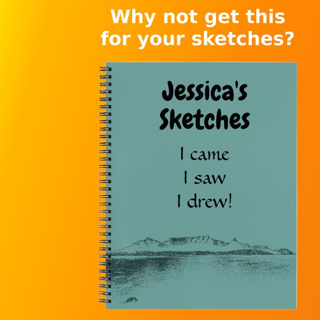 Personalised Artistic Teal Sea and Mountain Fun Notebook (Front with Background)