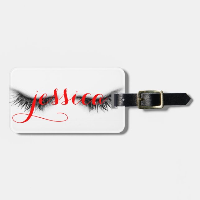 Personalised Artsy Eyelashes Luggage Tag (Front Horizontal)