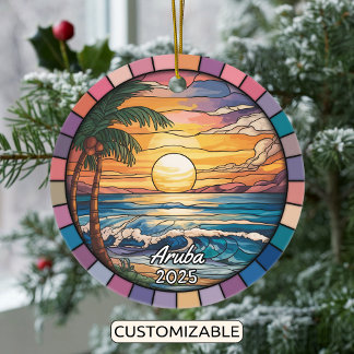 Personalised Aruba Ornament, Caribbean Ceramic Tree Decoration