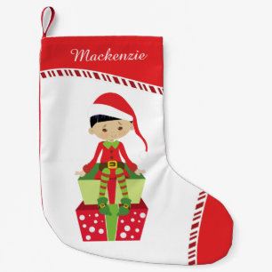 Personalised Asian Girl Elf Small Christmas Stocking