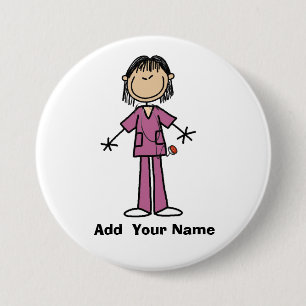 Personalised Asian Stick Figure Nurse  Button