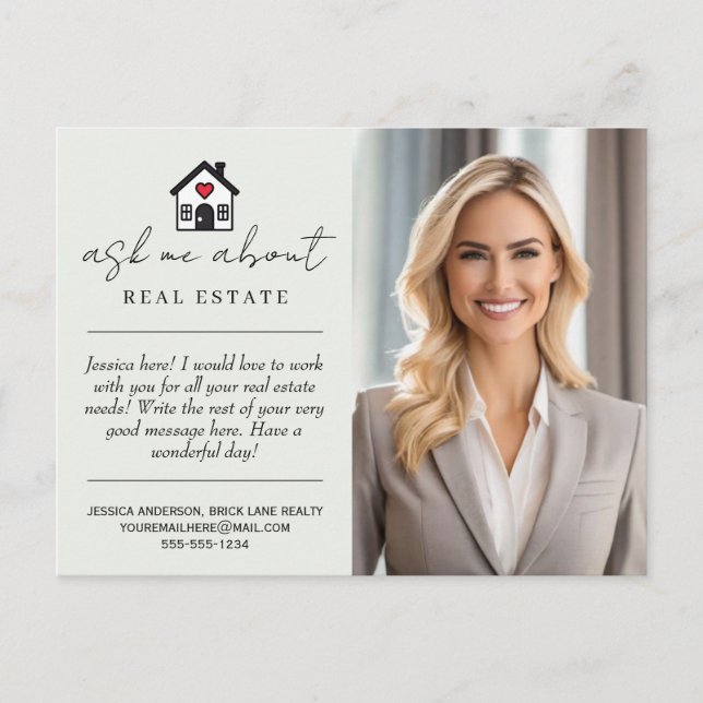 Personalised Ask Me About Real Estate Marketing Postcard (Front)
