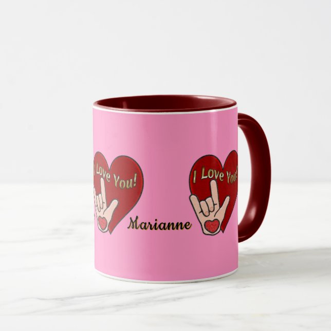 Personalised ASL I Love You Mug (Front Right)