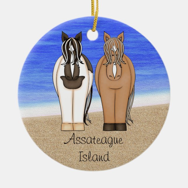 Personalised Assateague Island VA Ponies Horse Ceramic Tree Decoration (Front)