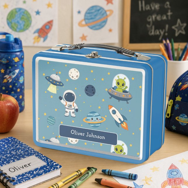 Personalised Astronaut Alien Rocket Space Explorer Metal Lunch Box (Creator Uploaded)