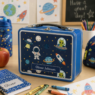 Personalised Astronaut Alien Rocket Space Explorer Metal Lunch Box