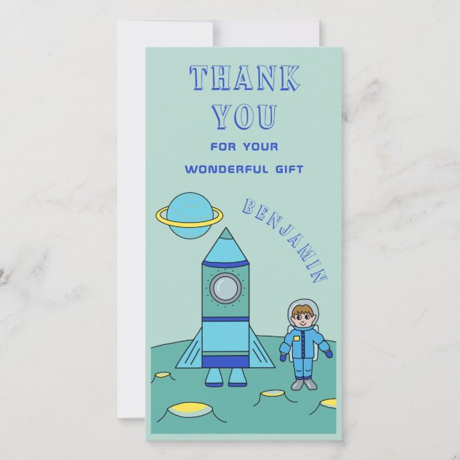 Personalised Astronaut Boy in Space Thank you Card (Front)