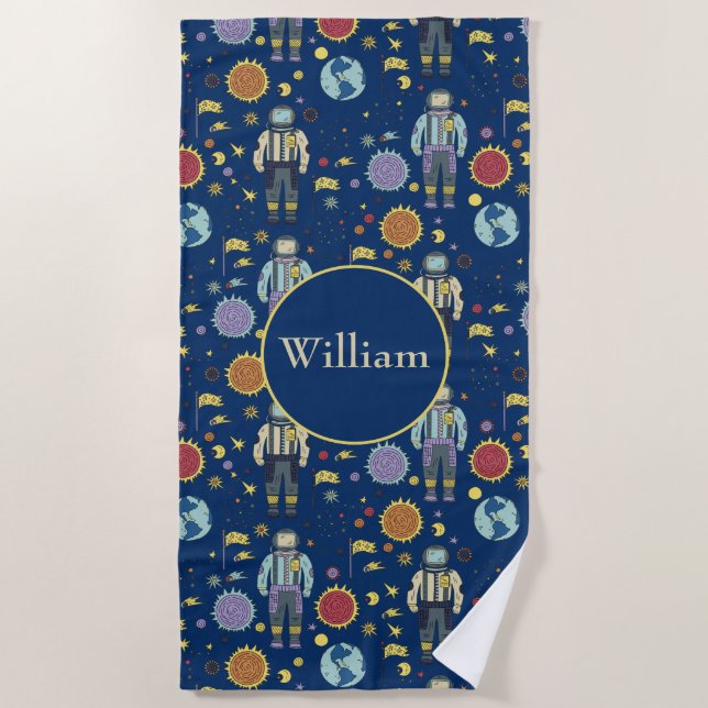 Personalised Astrounaut Space Man Colourful Beach Towel (Front)