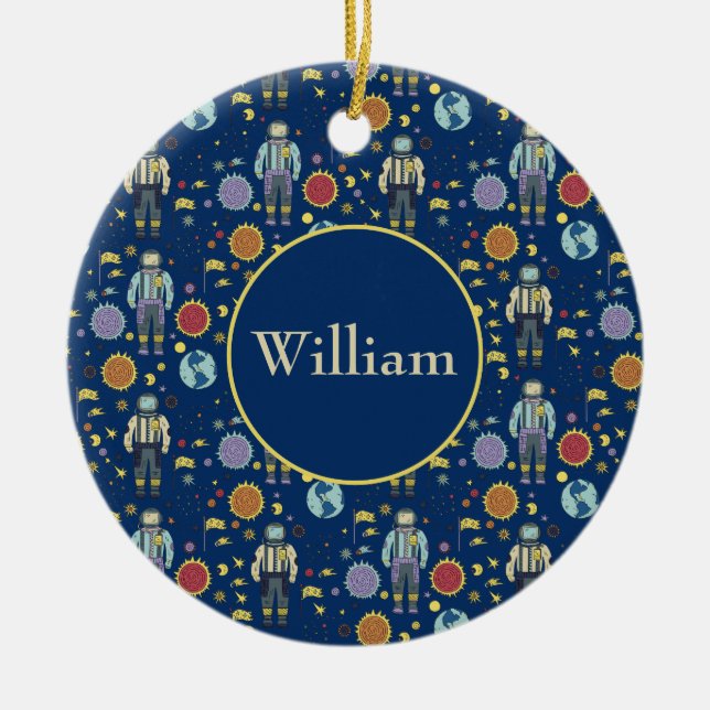 Personalised Astrounaut Space Man Colourful Ceramic Tree Decoration (Front)