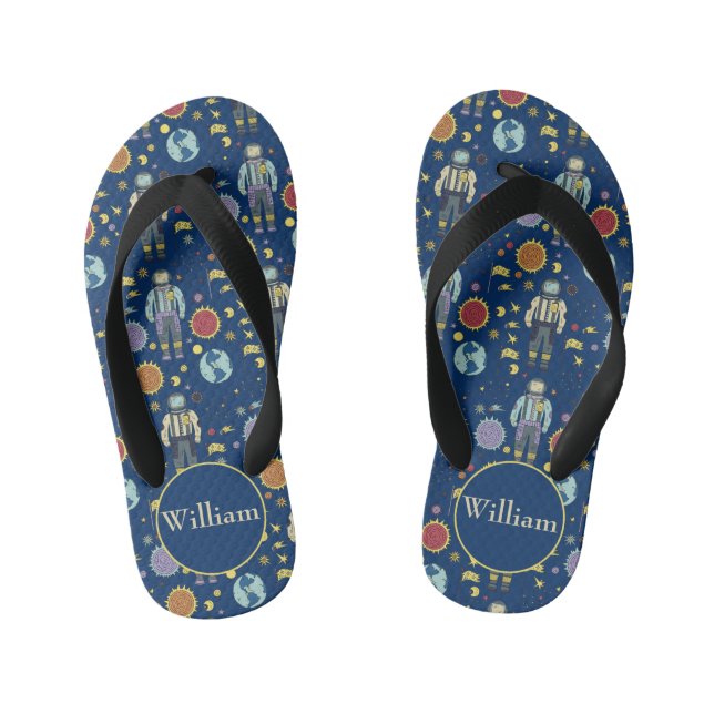 Personalised Astrounaut Space Man Colourful Kid's Flip Flops (Footbed)