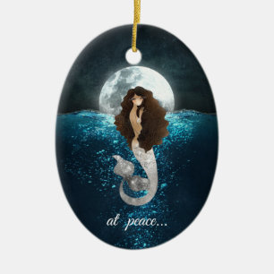 Personalised at peace Mermaid, Full Moon Christmas Ceramic Tree Decoration