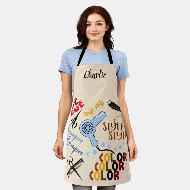 Personalised At The Hair Salon Apron (Worn)