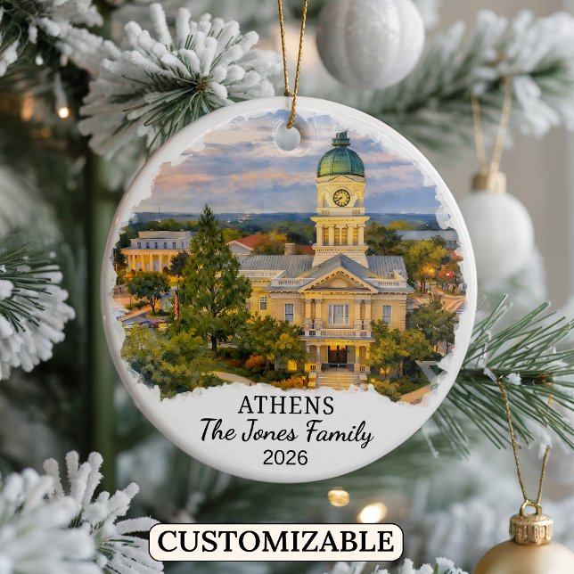 Personalised Athens Ornament, Custom Georgia Ceramic Tree Decoration (Creator Uploaded)