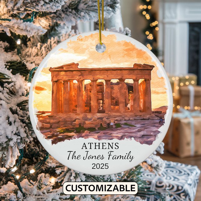 Personalised Athens Ornament, Greece Gift Ceramic Tree Decoration (Creator Uploaded)