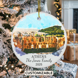 Personalised Athens Ornament, Greece Gift Ceramic Tree Decoration