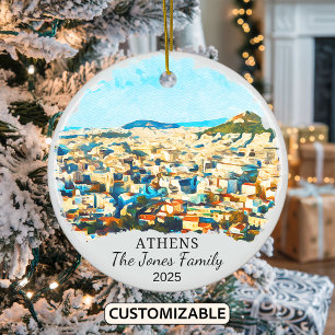 Personalised Athens Ornament, Greece Gift Ceramic Tree Decoration